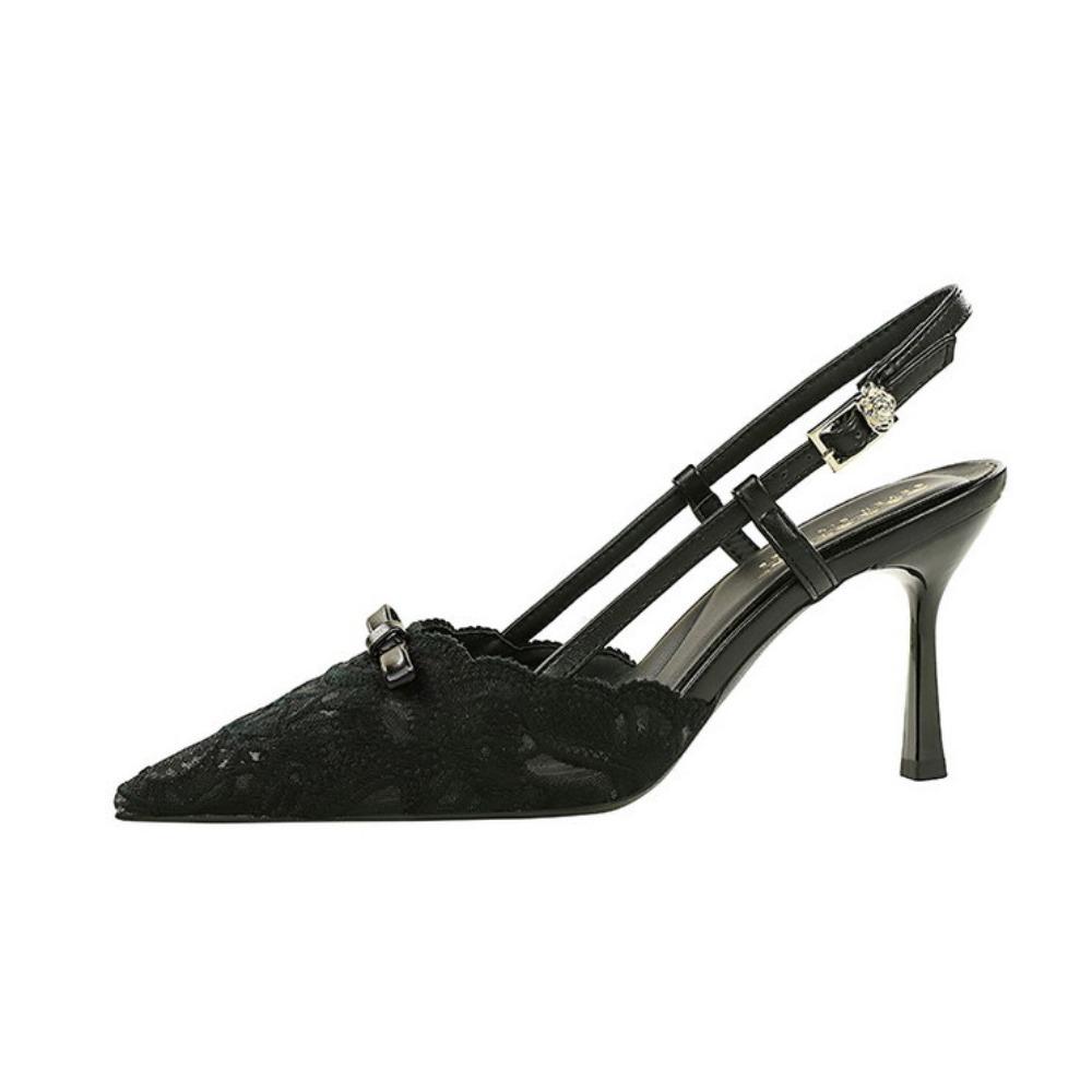 8cm French Bow Lace Mesh Ankle Strap Pointed Toe Stiletto Pumps DS-8718-A8 34 чёрный