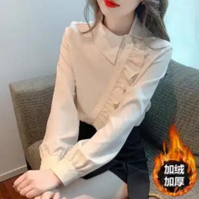 Long-sleeved Shirt Women's Autumn and Winter  New Style Design Niche Small Shirt Ruffled Temperament Top