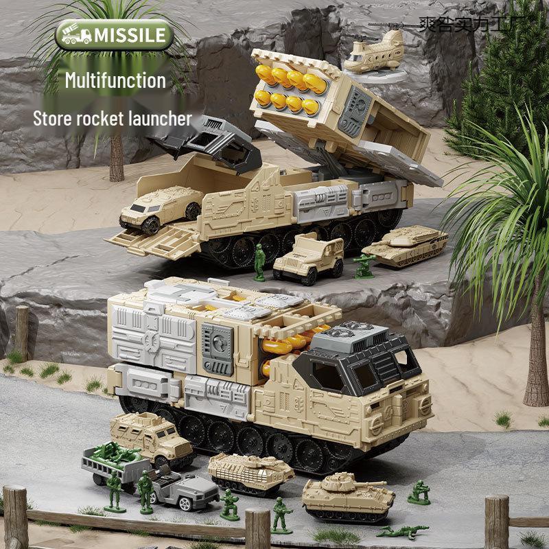 Children's Military Model Rocket Launcher Vehicle with Storable Sliding Base - Boys Gift for Ages 3-6