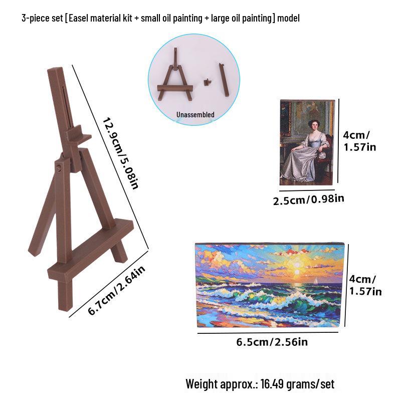 Miniature Dollhouse Easel & Oil Painting Canvas Set – 3 Pieces