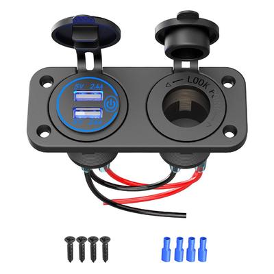 2 em 1 painel 4.8a portas usb duplas carregador de carro rápido com interruptor de toque tomada de energia para veículo marinho motocicleta atv