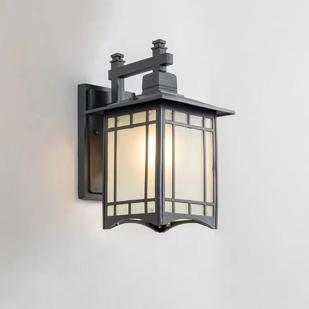 Outdoor Wall Lantern Lights Exterior Waterproof Wall Mount Vintage Bronze Barn Lamp Fixtures With Frosted Glass Rustic Farmhouse Black Outside Wall