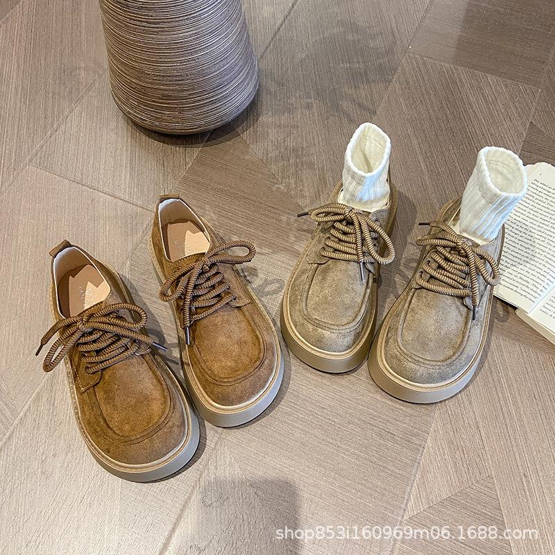 Fairy Wind Thick Bottom Lace-Up Lovely Girl 2025 Autumn Vintage Casual Muffin Lace-Up Large Size Commuter Shoes Woman