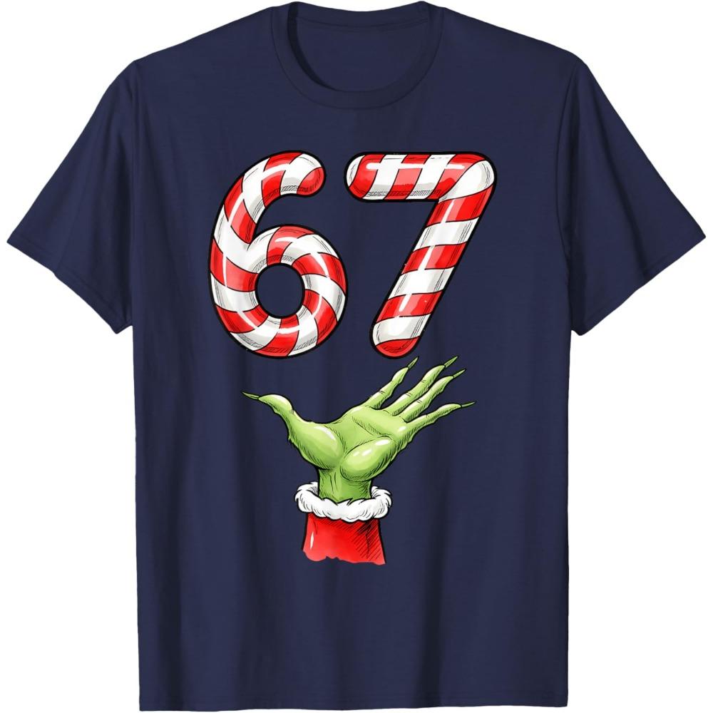 Santa Six Seven 67 Meme Christmas 67 Candy Cane TShirt Shortsleeve Oneck Streetwear Classic Pattern High Quality Cotton Tees