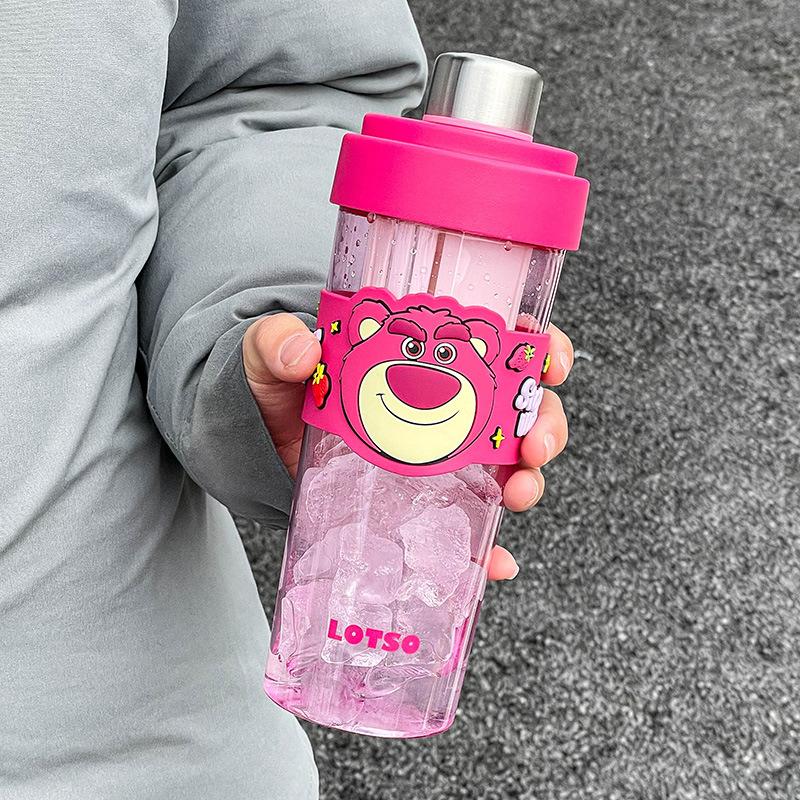 Strawberry bear water cup, new girls office straw cup, cute high-value fruit teacup in summer, portable Single cup