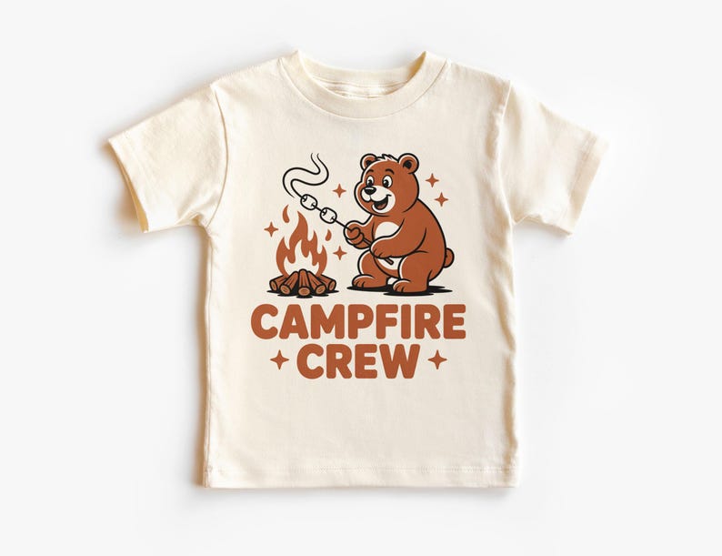 Campfire Crew Bear Kids Shirt - Retro Camping S’mores Tee - Toasted Marshmallow Toddler Campfire T-Shirt - Cute Outdoor Adventure Shirt