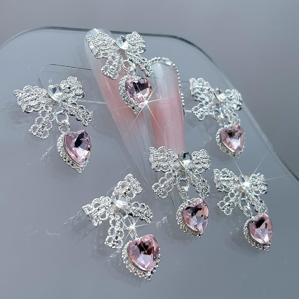 5Pcs Lace Bow Nail Charms Rhinestonesl Bow Pendant Nail Decor Cute Nail Decor  DIY Nails