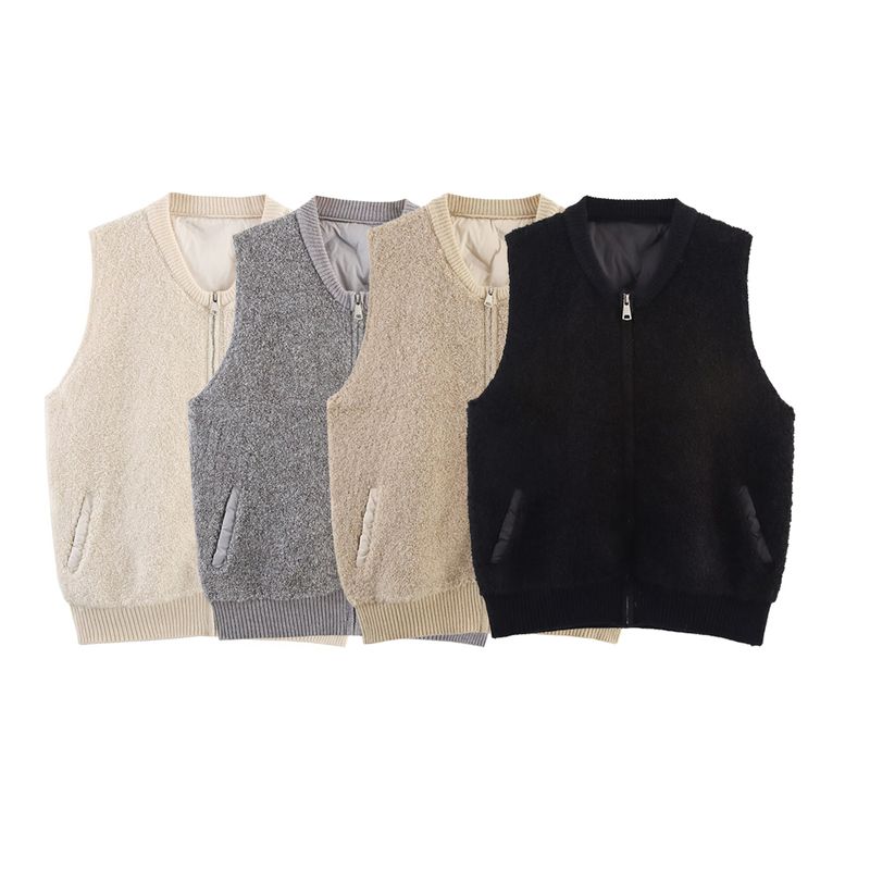 Kaslead New Women Clothes Western Style Patchwork Towel Needle Quilted Baseball Zip-up Sleeveless Vest Vest