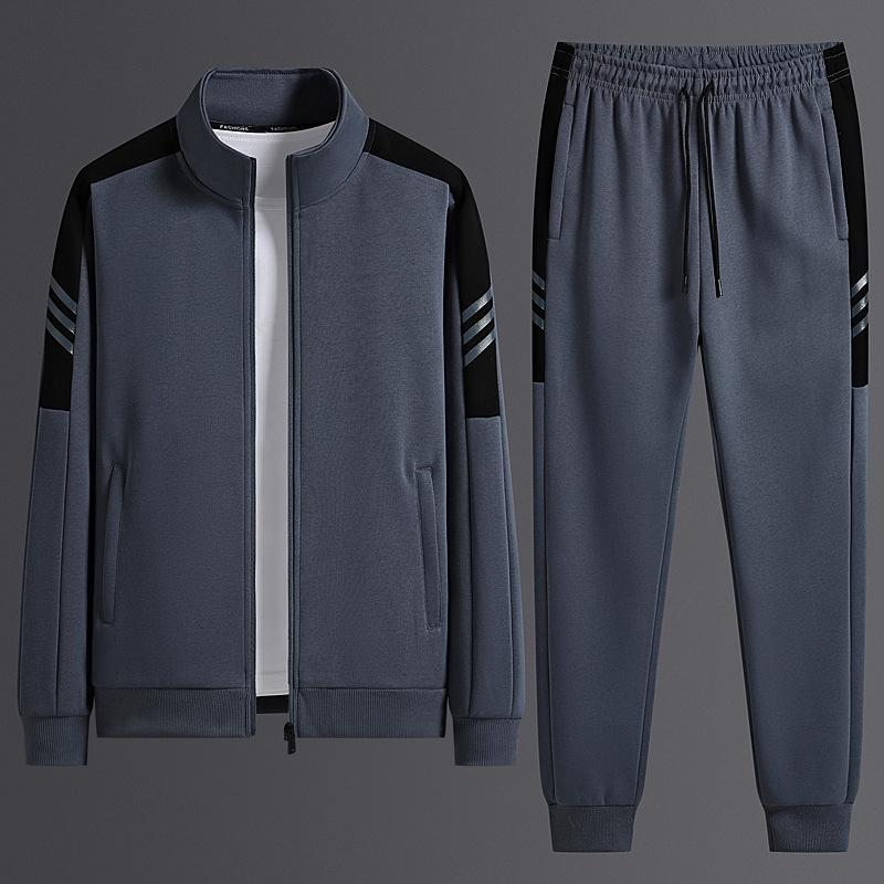 Men's Plus Size Sportswear Cardigan Set, Stand Up Collar Two-piece Set, Sports and Casual Men's Clothing