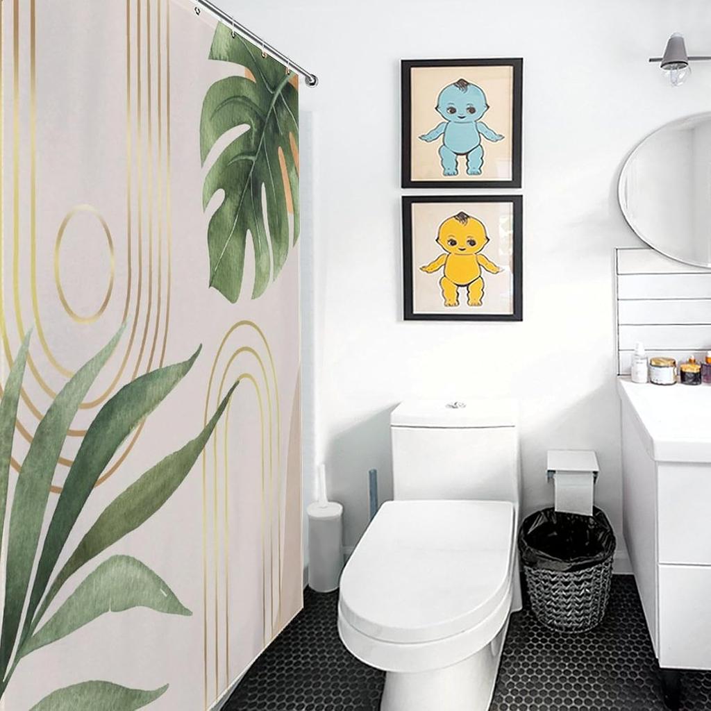 Ästhetischer Tropenblatt-Duschvorhang Boho Botanische Badezimmer-Dekoration Wasserdichte Duschwanne Dschungel-Palmenmuster für das Moderne Zuhause