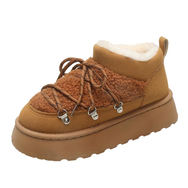 

2025 НОВЫЕ Высококачественные и Модные Универсальные Женские Ботильоны на Толстой Подошве с Круглым Носком Зимние Теплые Хлопковые Ботинки 43 верблюд