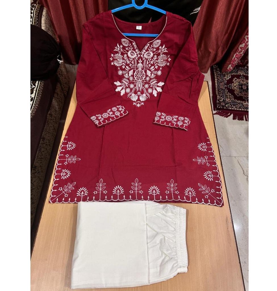 Indian Party Wear Cotton Embroidered Kurta Pant Co-ord Set Women Bollywood Top Tunic Kurti