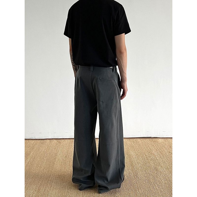 Blaexit American-Style Cleanfit Pleated A-Line Dress Pants for Men, High-End Straight-Leg Loose Old Money Style Trousers