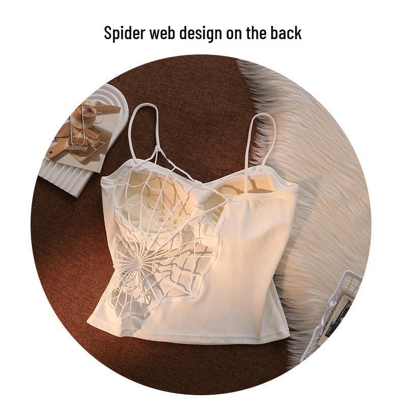 Women's White Strapless Camisole: Summer Innerwear with Built-in Bra Pads, Spiderweb Back Design for a Sweet and Spicy Look