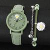 4PCS/Set Fashion Women's Watch Sweet Leisure Versatile Flower Dial Quartz Watch with Chrysanthemum Leaf Shaped Bracelet Set