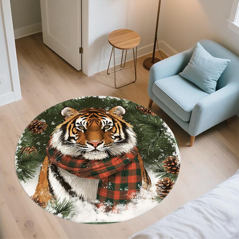 Vintage Tiger,Round Area Rug,Carpet Rug for Living Room Bedroom Sofa Playroom Decor,Non-slip Floor Mat