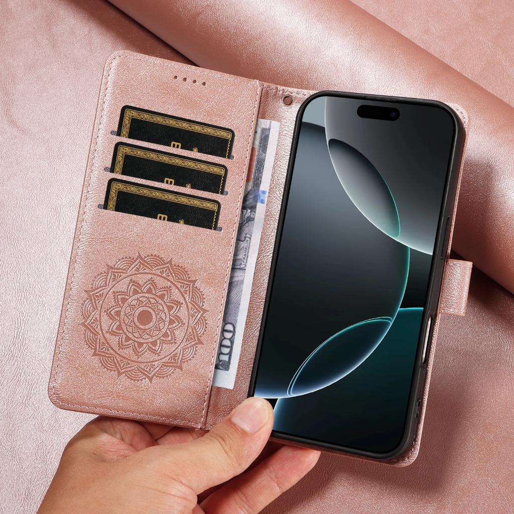 Mandala Embossed PU Leather Wallet Phone Case For Samsung Galaxy S26 Ultra S25 Edge S24 S23 S22 Plus S21 S20 FE A57 A37 A17 A07