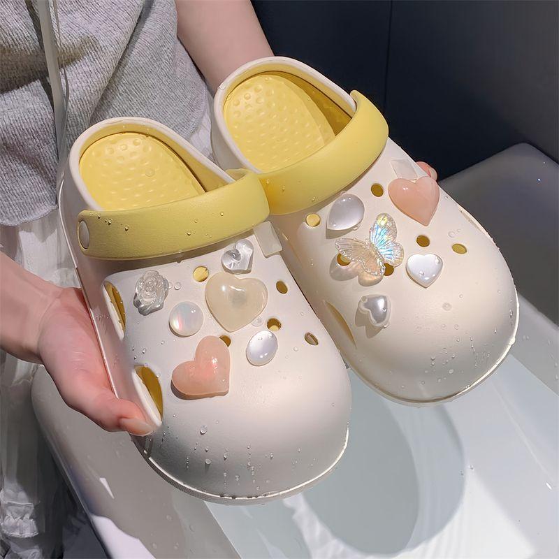 

Thin Strip Young Adult Heart Kitten Eva Sandals Bows White Yellow [Butterfly Heart]] 38-39
