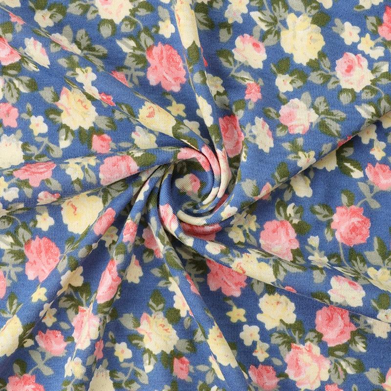 0.5m/1m/2m Floral Pattern Stretchy Knitted Jersey Fabric for Sewing Women's Dress, T-shirts, Handmake DIY Clothing Fabrics