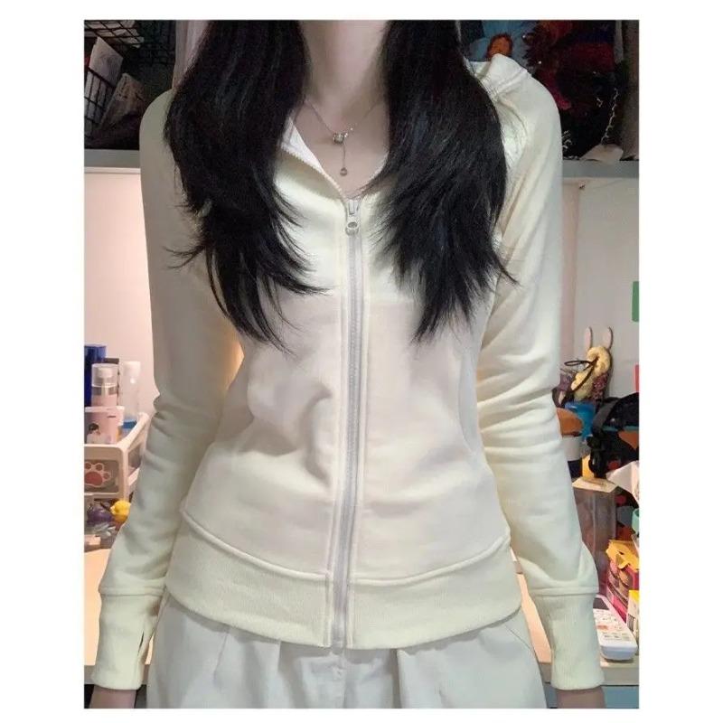 Streetwear Black Hoodie Coat Women's Clothing Hooded Zipper Slim Fit Y2k Jackets Casual Fashion Sweatshirts Ropa Mujer