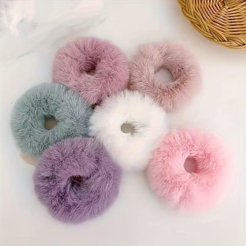 1-20PCS NewColorful Fluffy Hair Band For WomenGirls Ponytail Holder Hair Tie PlushScrunchie Rubber Band Fashion Hair Accessories