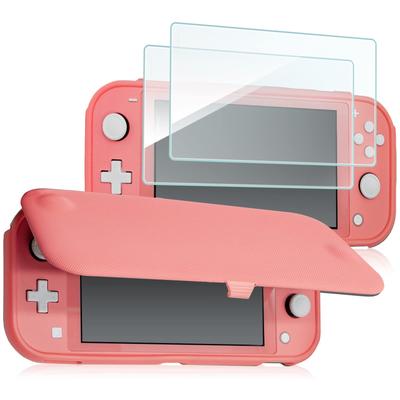 ProCase Switch Lite Flip Case 2 Glass Slim Clear Soft TPU Shockproof Protective Compatible with Switch Lite 2019 Coral [with Panels] Cover, Cover, –