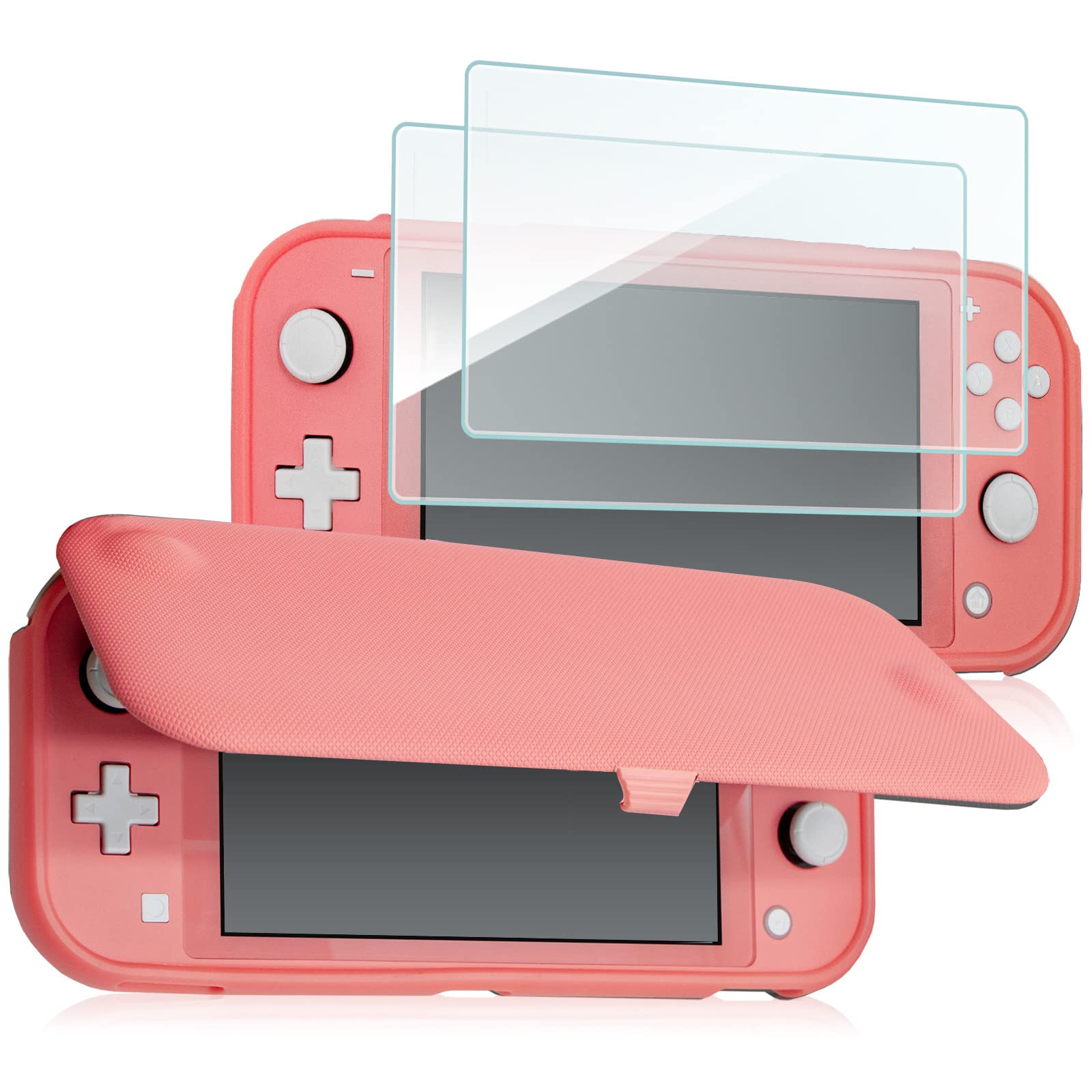 

ProCase Switch Lite Flip Case Glass Slim Clear Soft TPU Cover Shockproof Protective Cover Compatible Switch Lite 2019 Coral [2 Included] Models –