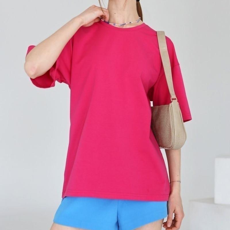 Damen Einfarbig Kurzarm Frühling und Sommer Modelle von Einfarbig T-Shirt Baumwolle Kurzarm Lose Hundert Tops
