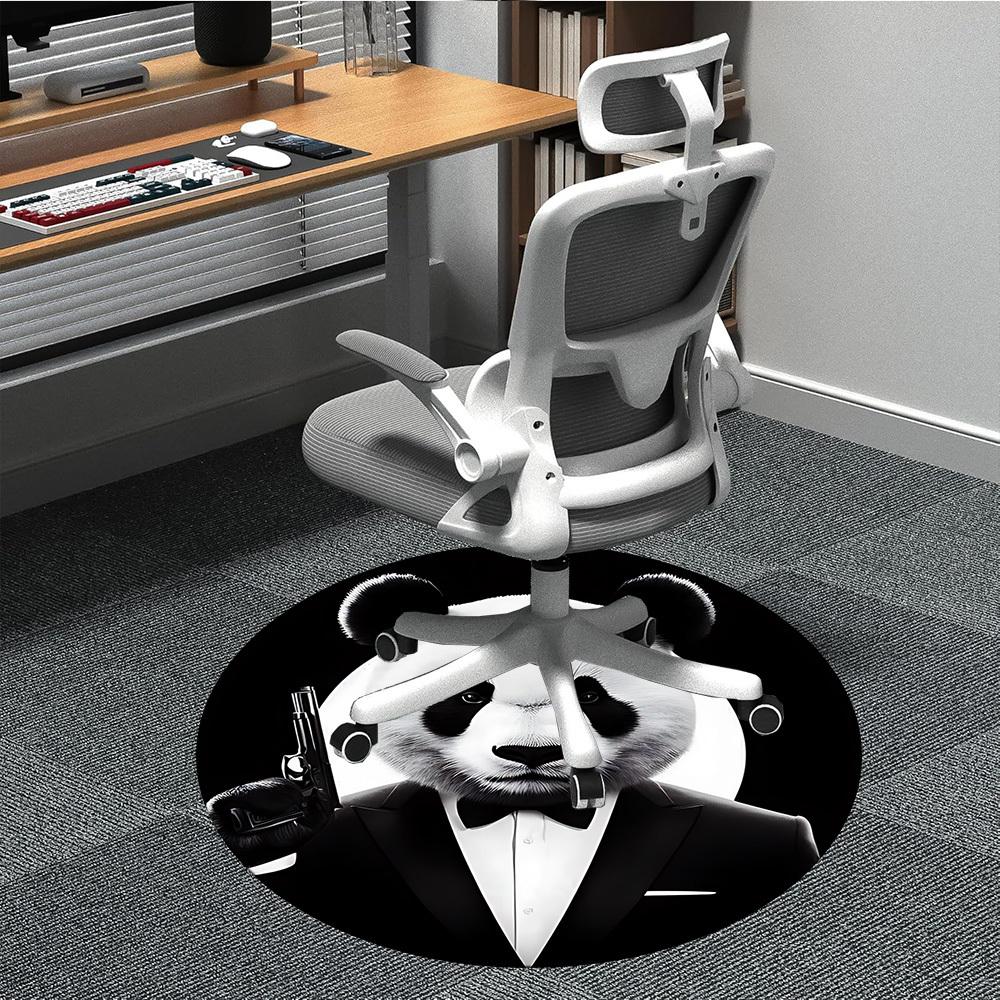 1pc Panda Print Chair Carpet for Office, Round Polyester Mat, Indoor Decor for Office, Easycare Fabric, Washable Non-slip Area Carpet