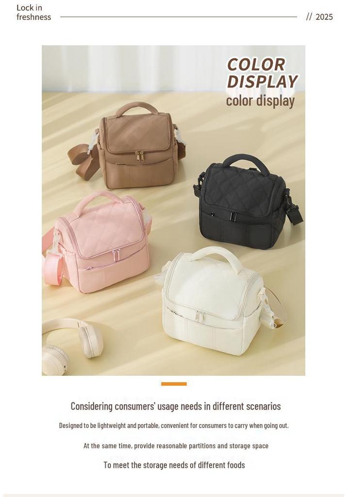Borsa termica per il pranzo alla moda in nylon trapuntato - Portapranzo impermeabile per impiegati