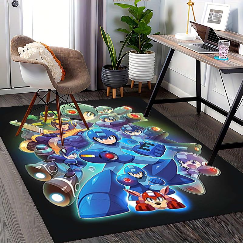 1pc Mega Man Anime Cartoon Design Office Chair Mat Non-Slip Carpet for Home Decor, Living Room, Bedroom, Game Room - Perfect Gift for Fans.Y013