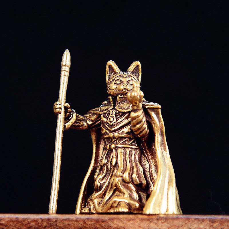 Brass Cat King Figurine With Cape Desktop Decor Animal Sculpture Home Office Ornament Brass