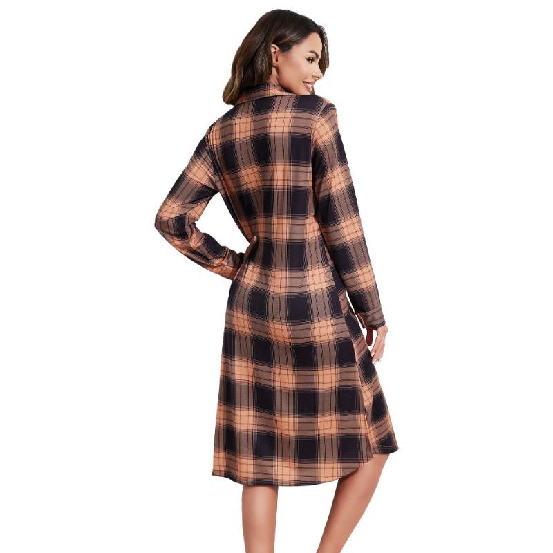 YYFS Women's Fashion Spring Fall Stripe Print Long Sleeve POLO Neck Loose Waistline Casual Dresses