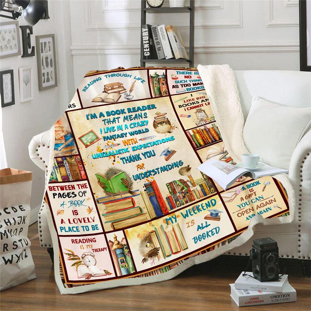 Book Printing Flannel Blanket Library Pattern Blanket Sofa Bedroom Nap Blanket Production Source