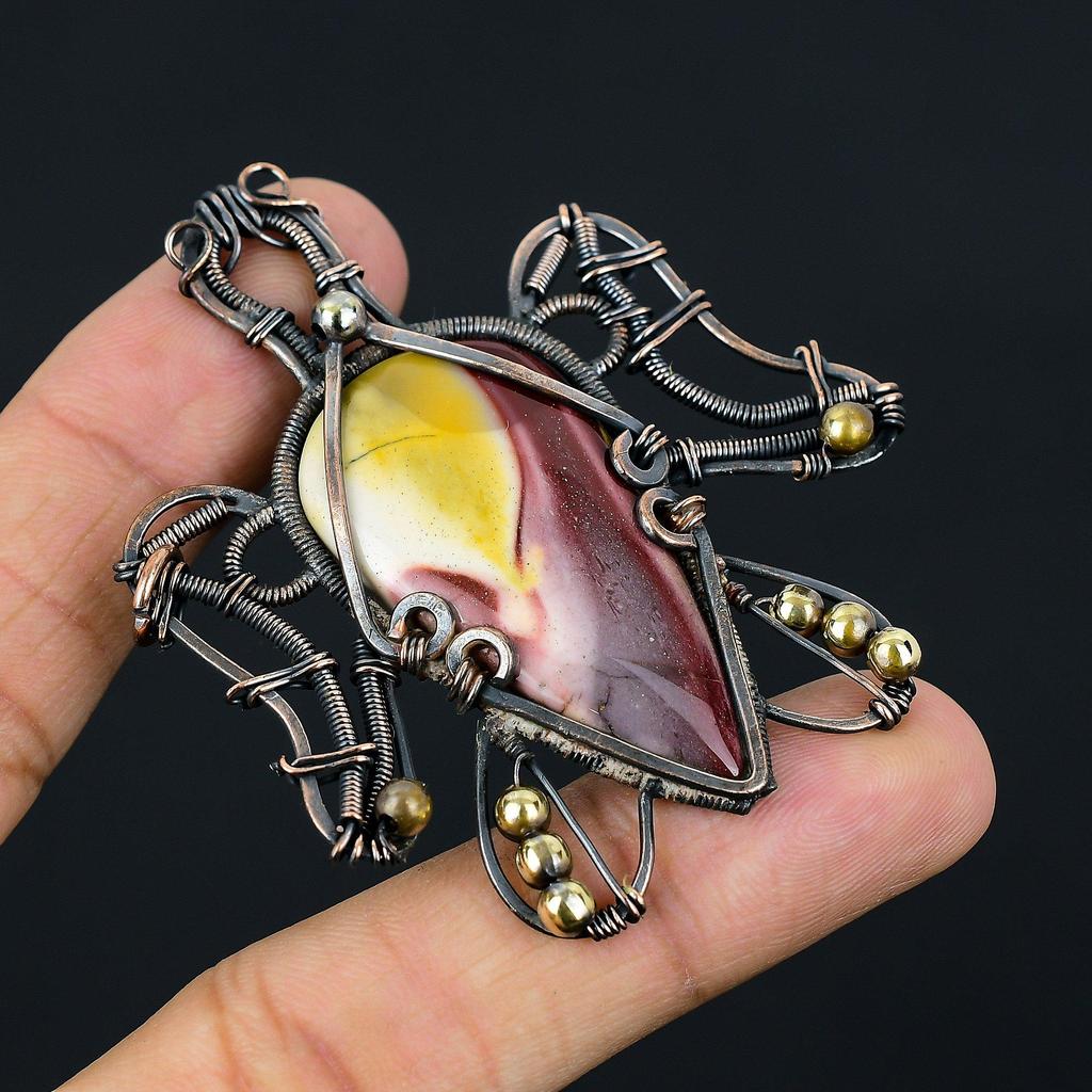 Turtle Shaped Mookaite Gemstone Copper Wire Wrap Handmade Pendant Jewelry For Wedding Gift
