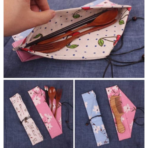 SITEDAN Chopstick Cases, Cutlery Storage Bags (10-Pack), Portable, Can Also Be Used As a Chopstick Holder or Fan Case, Linen Pouch, Fabric Wrap, Cute