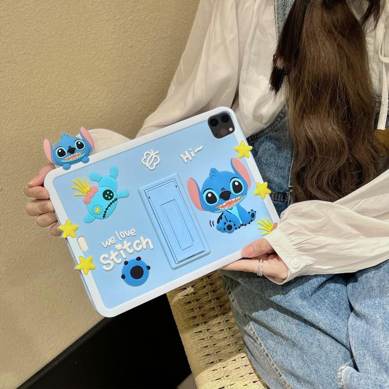 Cute Stitch Cartoon Silicone Case IPad 10th Gen With Hidden Stand Shockproof Soft Cover Mini 6