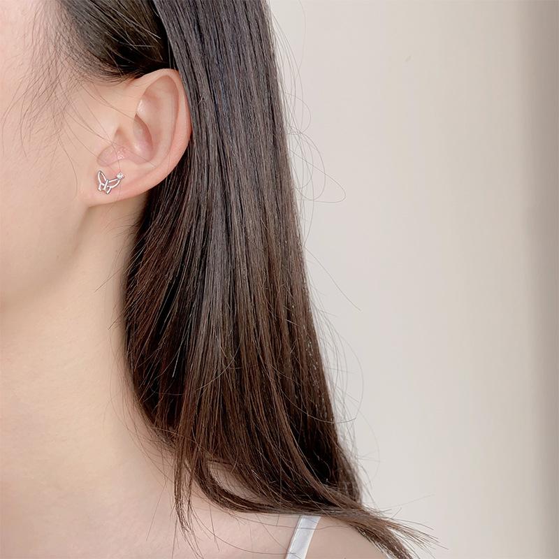 S925 Silver Screw Back Butterfly Stud Earrings For Women Niche Design Exquisite Fashion Jewelry