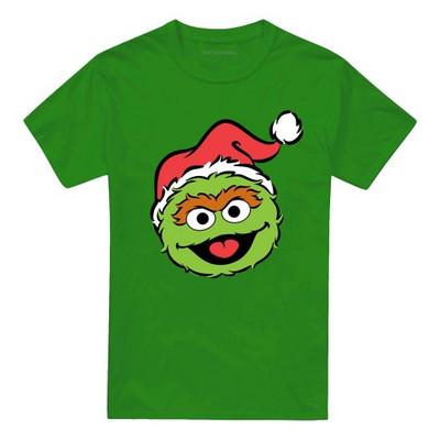 Sesame Street Unisex Adult Oscar The Grouch Santa Hat Christmas T-Shirt