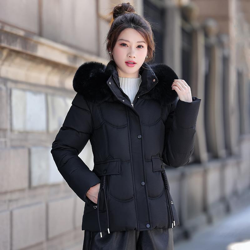 Annual removable hat cotton clothes women's short winter thickened large fur collar slim cotton-padded clothes foreign style jacket