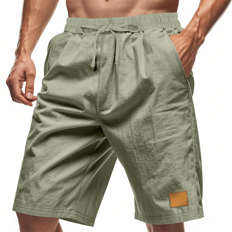Men's Lightweight Linen Breathable Solid-Color Beach Sports Casual Loose-Fit Shorts