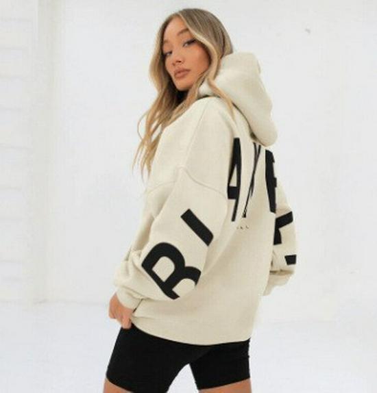 Damen-Kapuzenpullover-Sweatjacke mit großem Aufdruck und Fleecefutter, Frühling/Herbst 2025