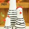 Farmhouse Style Decorations 3Pcs Hand-Painted Wooden Chicken Figurine Set, Cute Animal Desktop Decor with Striped Black Solid Wood Figurines