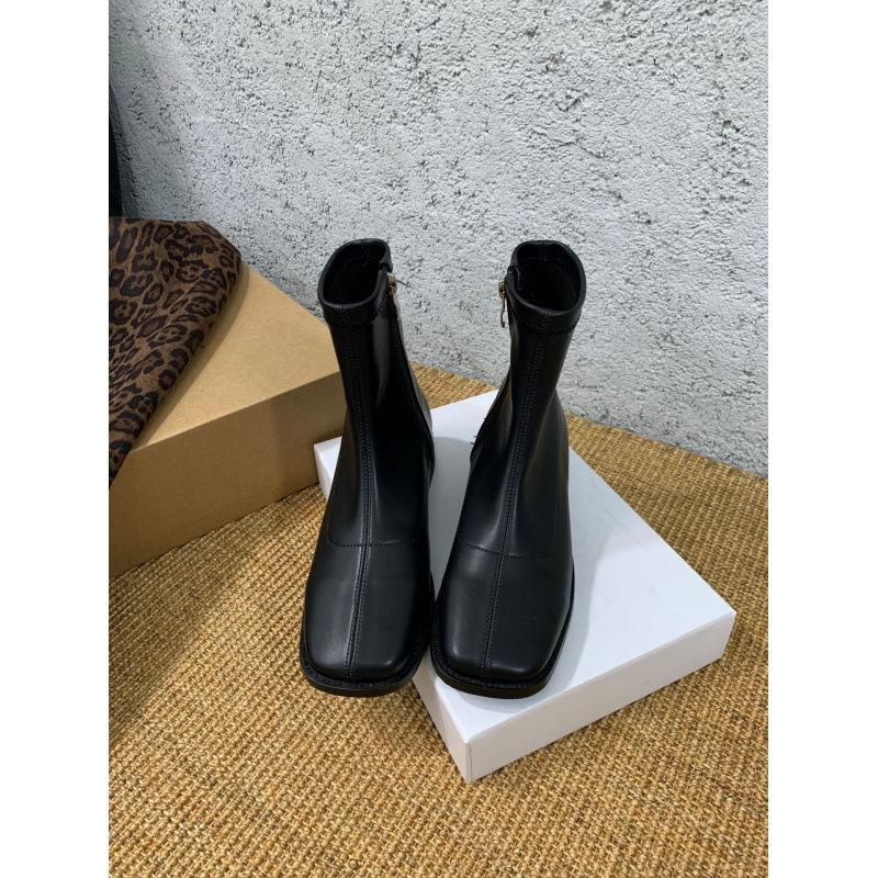 

Грубый каблук французский британский стиль ретро квадратный носок ботинки Мартина женские ботинки осень 2025 новинка 35 чёрный