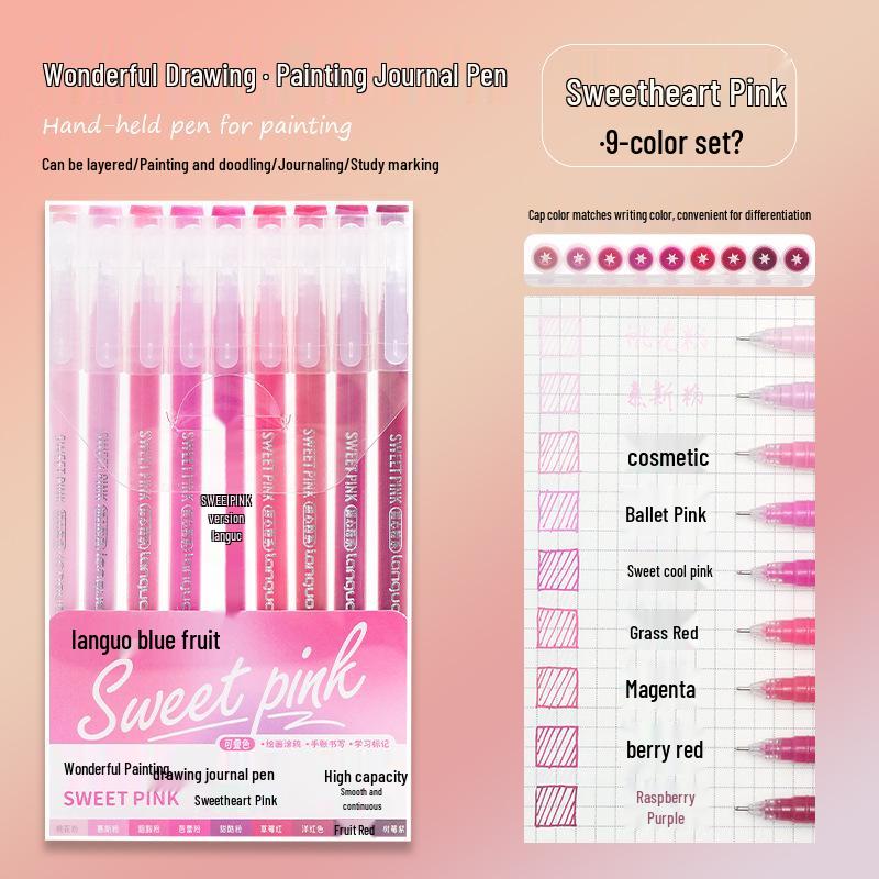 Blue Fruit Nine-Color Gel Journal Pens for Students - Doodle, Color, and Highlight with Fluorescent Markers