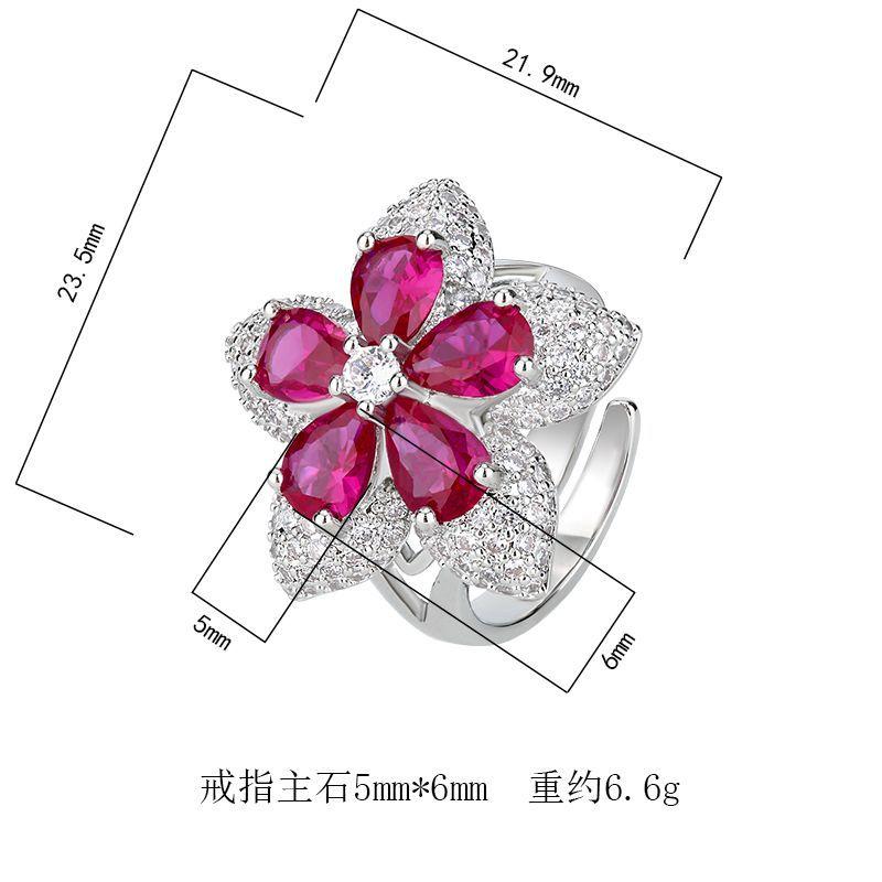 Jewelry Accessories Open-door Rings Lucky Five-star Flower Red Zircon High-end Fashion Style Women