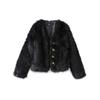 2024 Women Winter Fashion New Faux Fox Fur Coat Metal Button Thickened Warm Tops