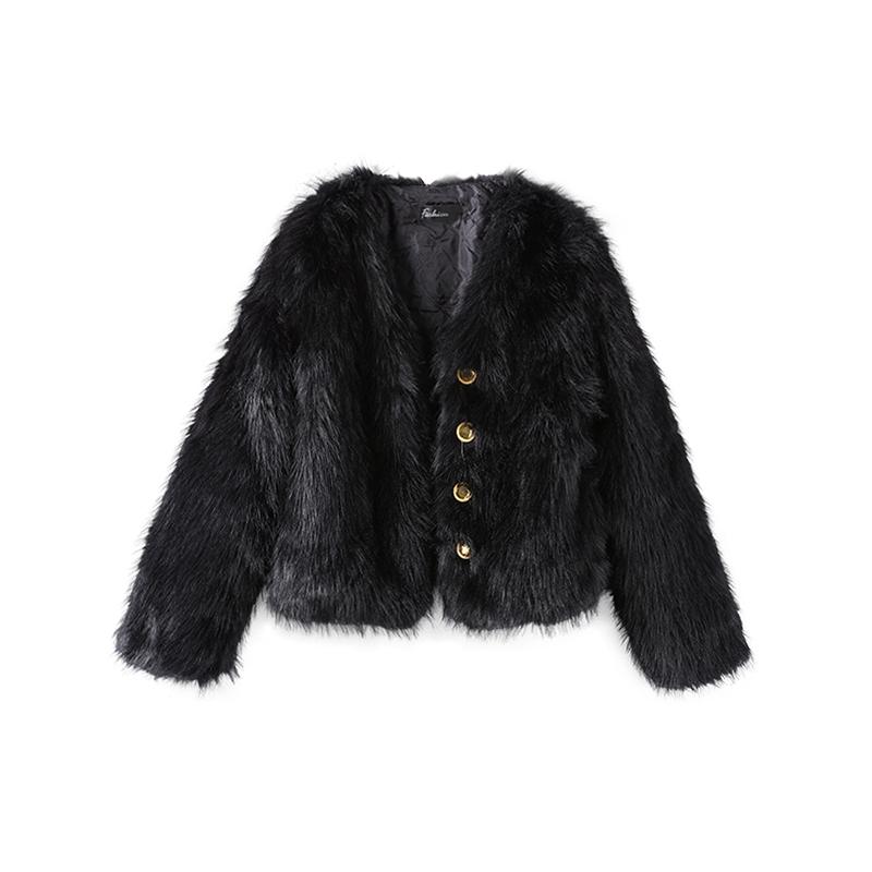 2024 Women Winter Fashion New Faux Fox Fur Coat Metal Button Thickened Warm Tops