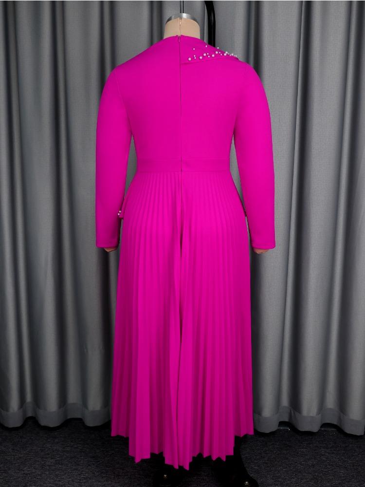 Elegantní dámské áčkové šaty s límečkem, korálkováním, dlouhým rukávem, patchworkem, plisované, večerní, na párty, pro svatebního hosta