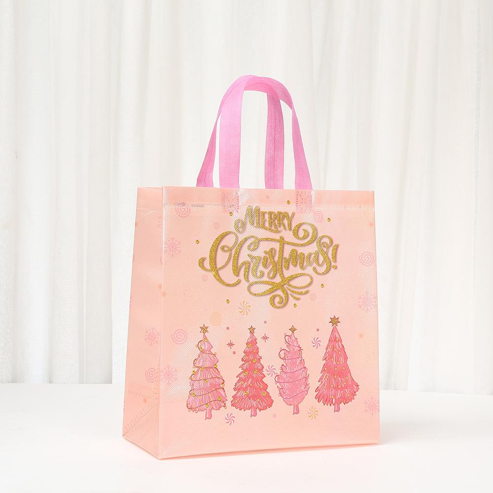 12/30pcs Pink Christmas Tote Bags Reusable Gift Bags for Holiday Parties Markets Classroom Favors
